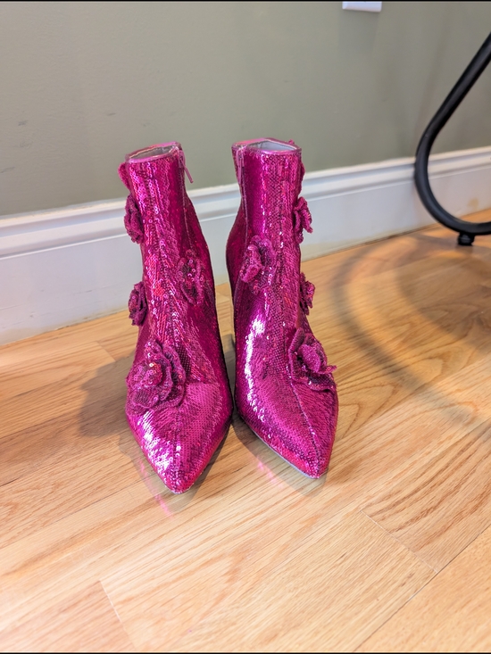 Betsey Johnson Shoes - Betsey Johnson Hot Pink Sequin Floral Ankle Boots